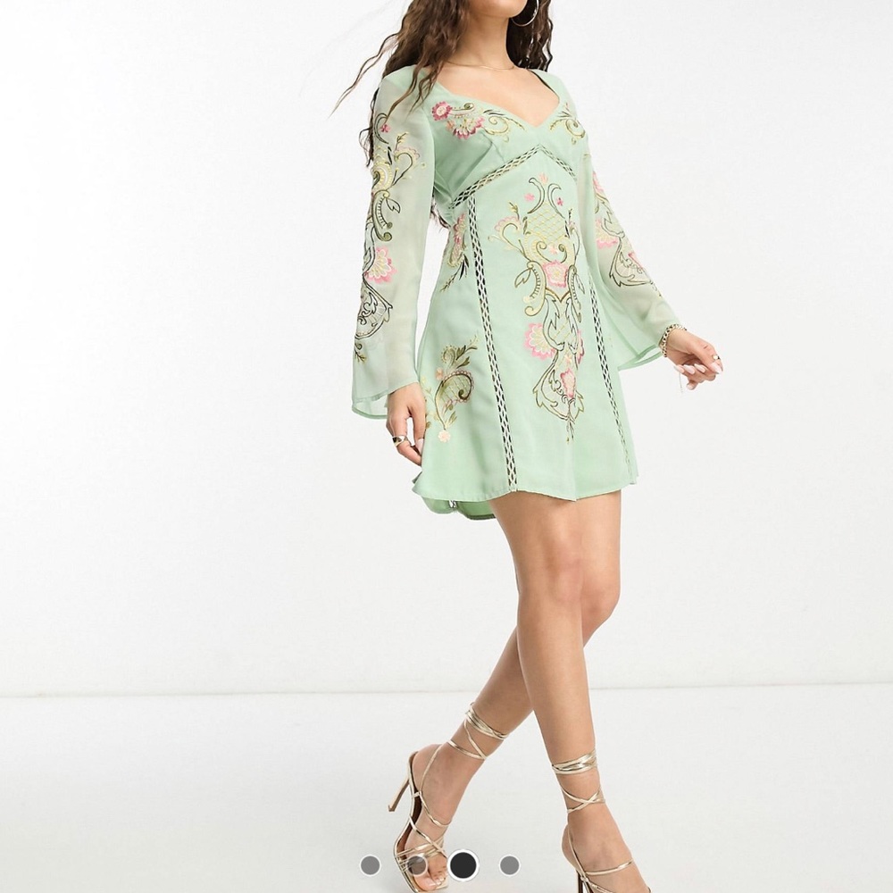 ASOS design petite embroidered long sleeve mini tea dress